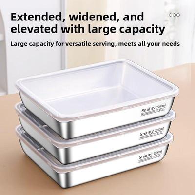 316不锈钢保鲜盒带盖方盘304食品级托盘方盒长方形加厚方盆备菜盘