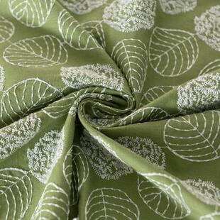 叶子满版绣花苎麻棉布料日韩风格桌布面料服装连衣裙布料亚麻棉