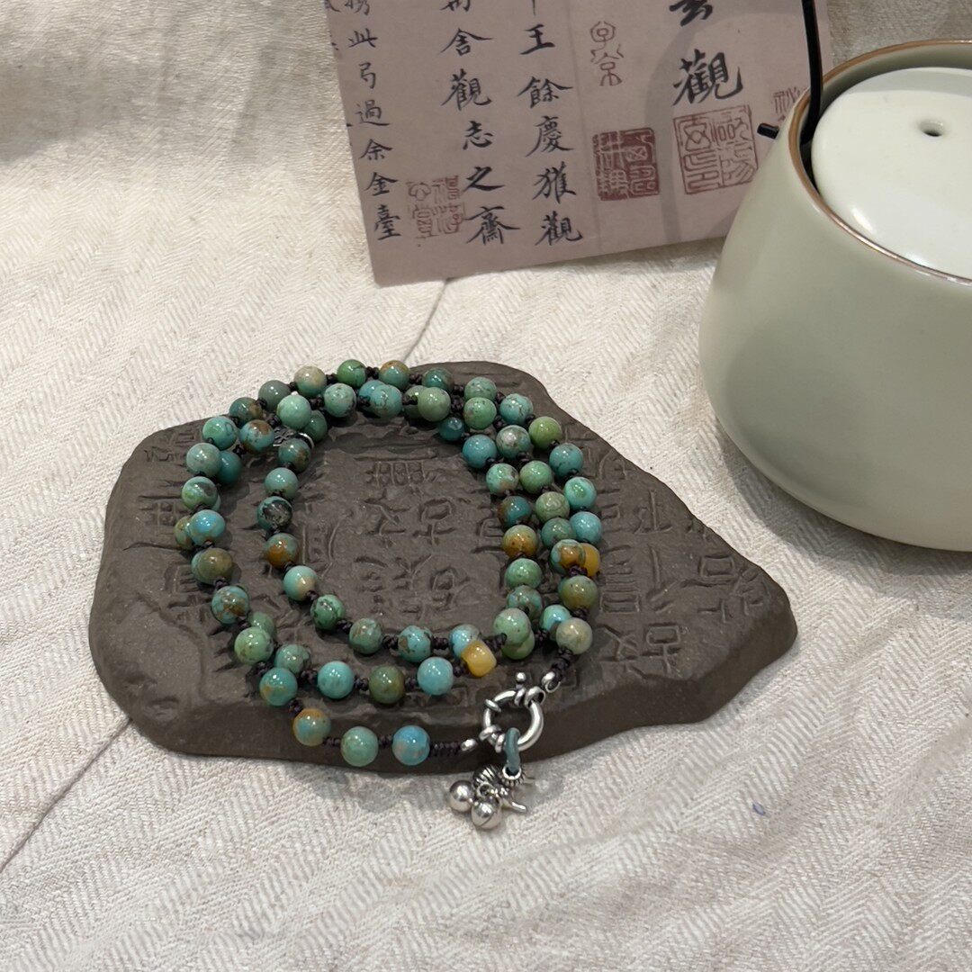 S925银绿松石圆珠蜜蜡葫芦铃铛吊坠吉字吊牌项链 N17910