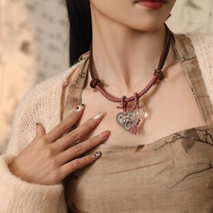 吊坠925银皮国风大象爱心编织项链手工编织复古百搭民族风 N14852