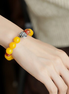 S925银黄红玛瑙黄水晶足银999醒狮弹力手串百搭新款多样 S12176