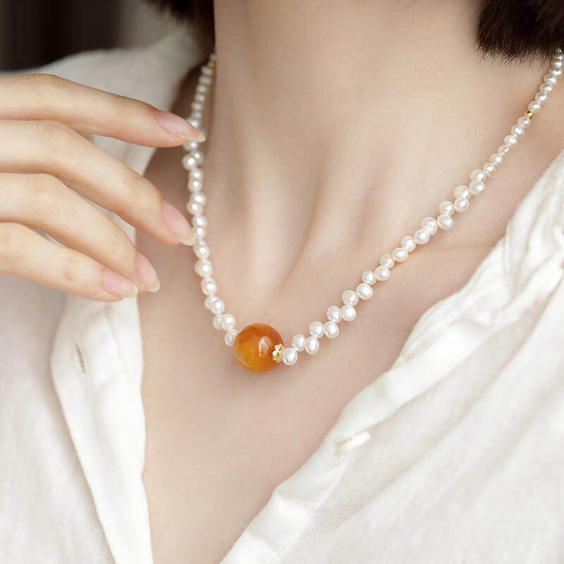 麦穗珍珠蜜蜡圆珠项链复古精致时尚轻奢百搭简约珠珠民族风N18972