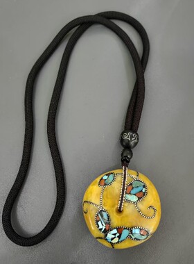 N18935 民族风尼泊尔扁圆蜜蜡大珠项链复古百搭纯手工新中式小众