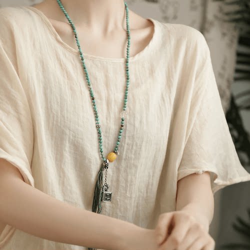 N16653蓝色女款百搭串珠银饰项链