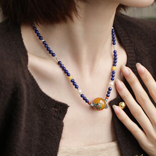 吊坠925银 N18974 六字真言珠珠蜡蜡老型珠项链女复古百搭民族风