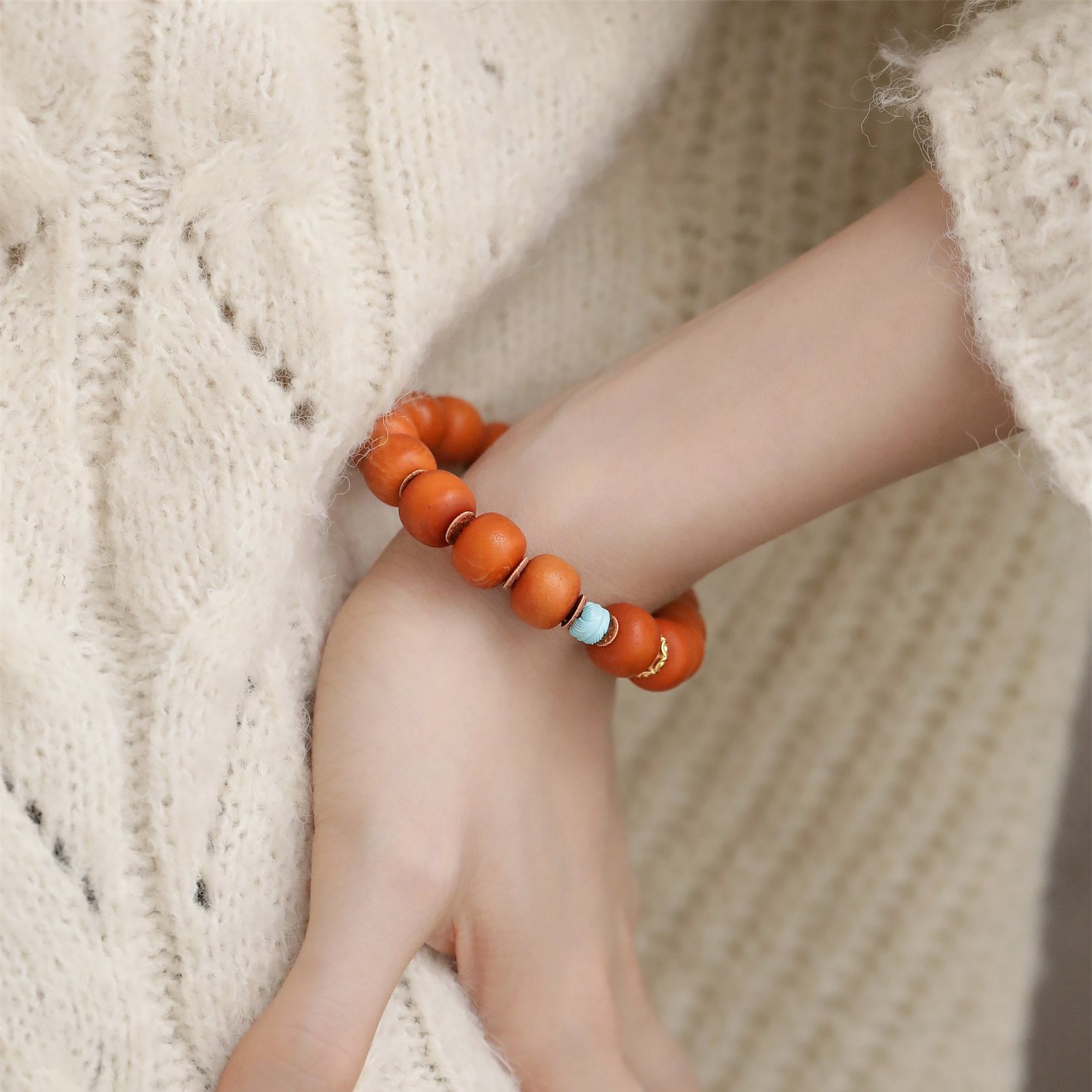 蜜蜡老型珠元宝环隔珠弹力手串复古百搭民族风新中式高级感S12897