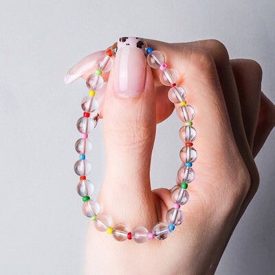 S925银多巴胺彩色豆豆白水晶串珠项链手链 S10661