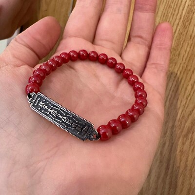 含辰砂工艺品925银帝王砂圆珠太岁手牌符弹力手串女新中式 S12526