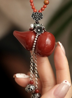 光面玛瑙大葫芦花朵流苏吊坠女时尚高级感百搭民族风新中式 M7956