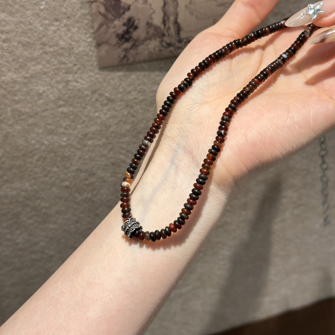 S925银梦幻玛瑙算盘珠玉髓镶嵌四叶草项链女新中式设计 N17721