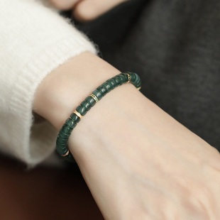 翡翠直切隔珠S925银彩锆金色隔片弹力手串复古百搭民族风 S12450