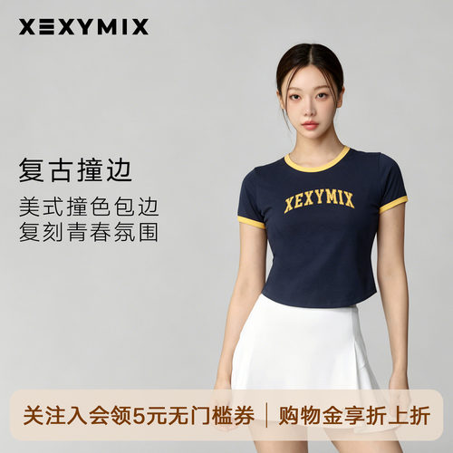 xexymix杰克茜韩国进口女LOGO印花短袖T网球服健身跑步XTFST04J3