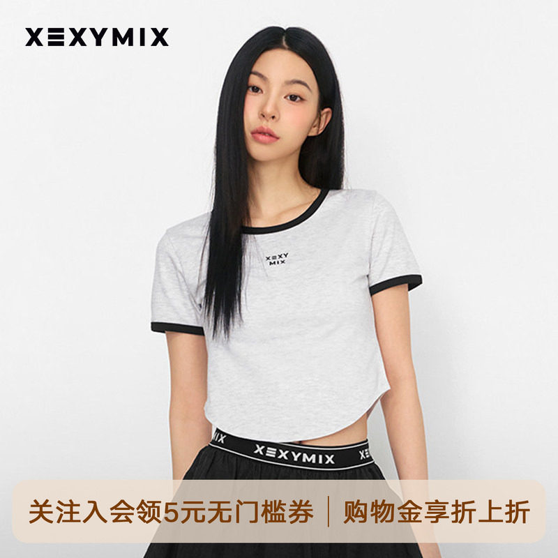 xexymix杰克茜韩国进口女撞色logo刺绣短袖网球服休闲 XFK2TS1105
