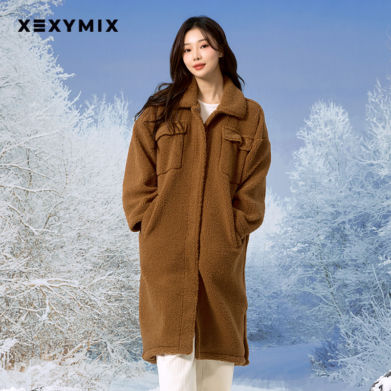 xexymix长款仿羊羔绒外套