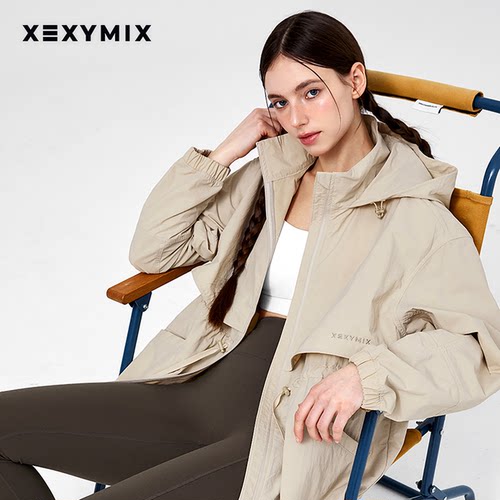 xexymix连帽收腰中长款防晒服