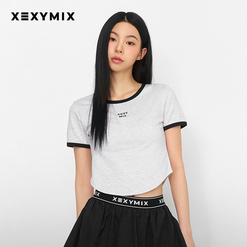 xexymix杰克茜韩国进口女撞色logo刺绣短袖网球服休闲 XFK2TS1105