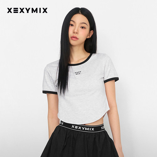xexymix杰克茜韩国进口女撞色logo刺绣短袖网球服休闲 XFK2TS1105