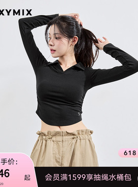xexymix杰克茜韩国进口女装翻领T恤休闲运动修身弹力XFK3QL1101C