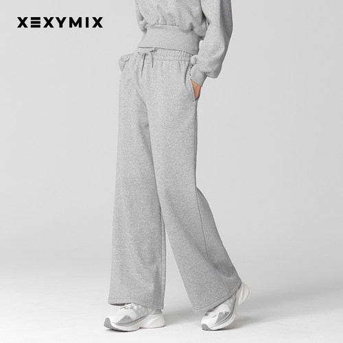 xexymix抓绒腰带抽绳阔腿裤