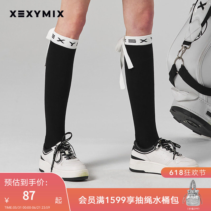 xexymix杰克茜韩国进口女脚口大LOGO提花及膝长筒袜XGFNS01H0