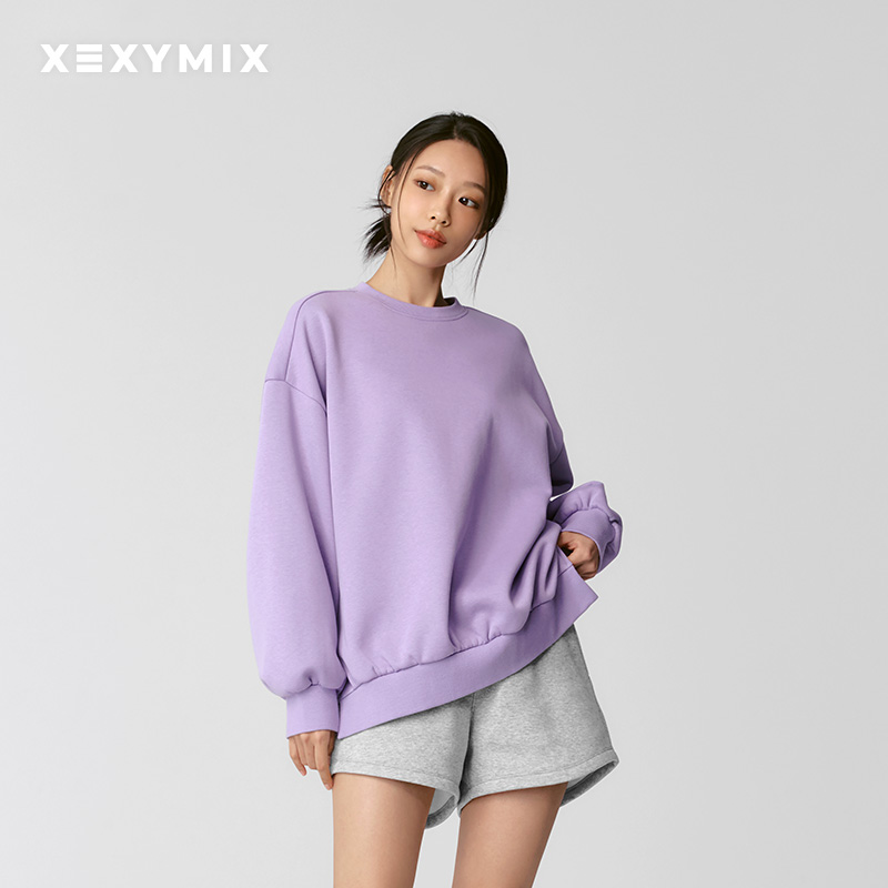 xexymix杰克茜 女拉绒长款大廓形圆领卫衣开叉落肩百搭 XTFMT01J3