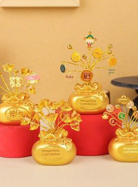 【普陀山官方】招财钱袋摆件创意高档装饰品客厅桌面柿柿如意摆件