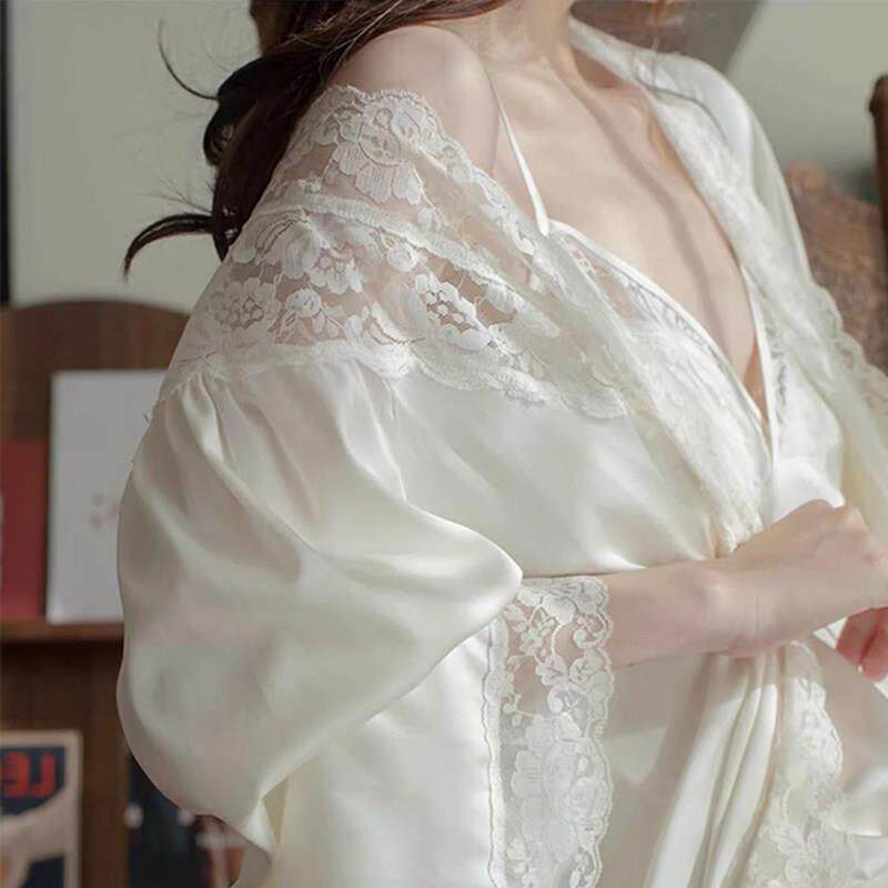 桑蚕丝法式结婚晨袍新娘高级感伴娘真丝睡衣女带胸垫吊带睡裙套装