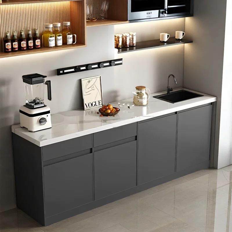 轻奢公司茶水吧台餐边柜一体家用靠墙办公室咖啡大理石洗切台定制