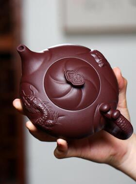 宜兴优质紫砂壶宜化龙名品刘瑞明手工原矿老紫砂功夫壶350Cc