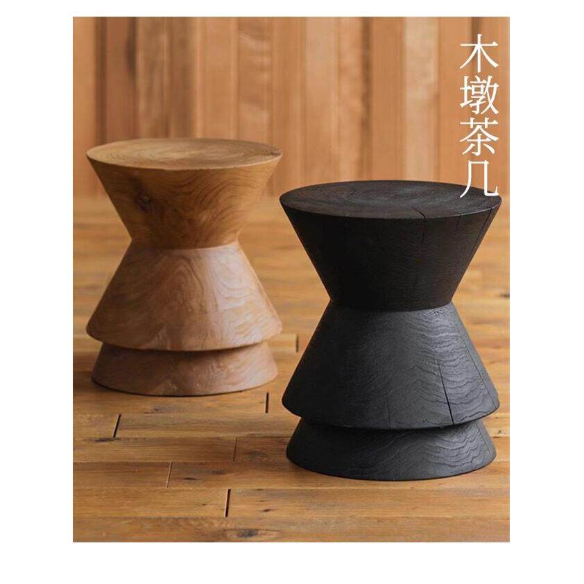 北欧实木墩沙发边几创意覆古圆形民宿摆件北欧简约树木桩凳子边几