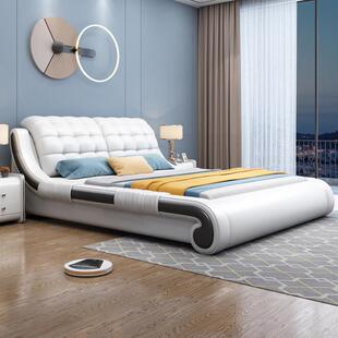 真皮床现代简约大床主卧高端大气轻奢双人卧室婚床皮艺床1.5米8米