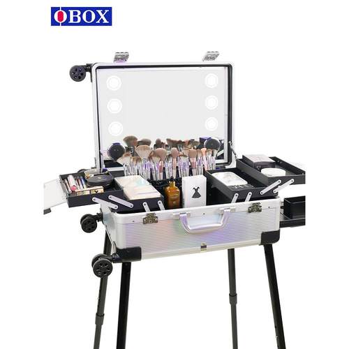 2025新款OBOX化妆箱专业跟妆化妆品收纳化妆师专用箱子带灯拉杆箱