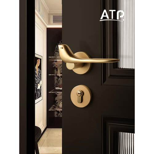 ATP金色小鸟室内卧室房门锁分体磁吸静音家用木门法式复古门把手