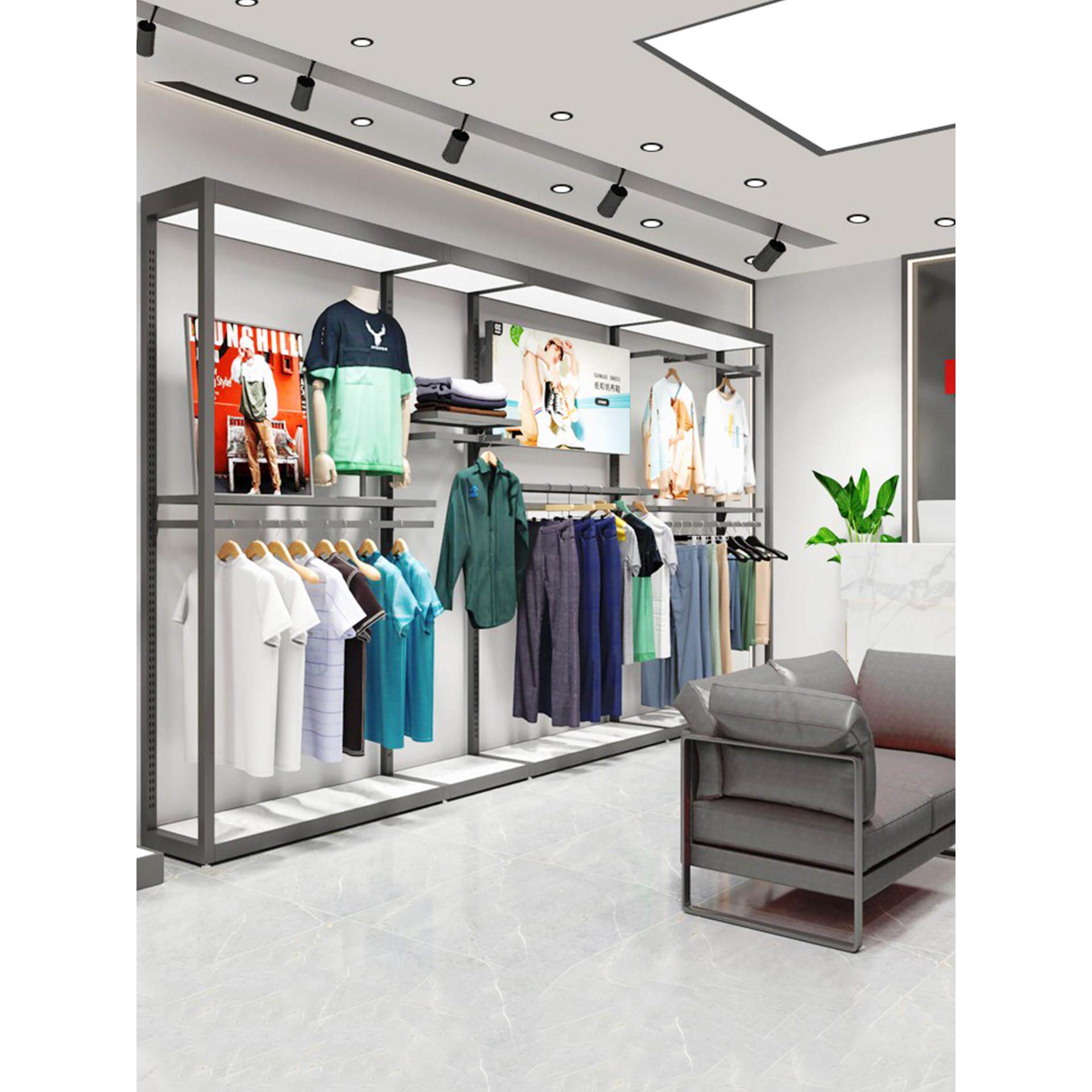 高端服装店展示架陈列架试衣间落地式挂衣架子不锈钢上墙男装货架