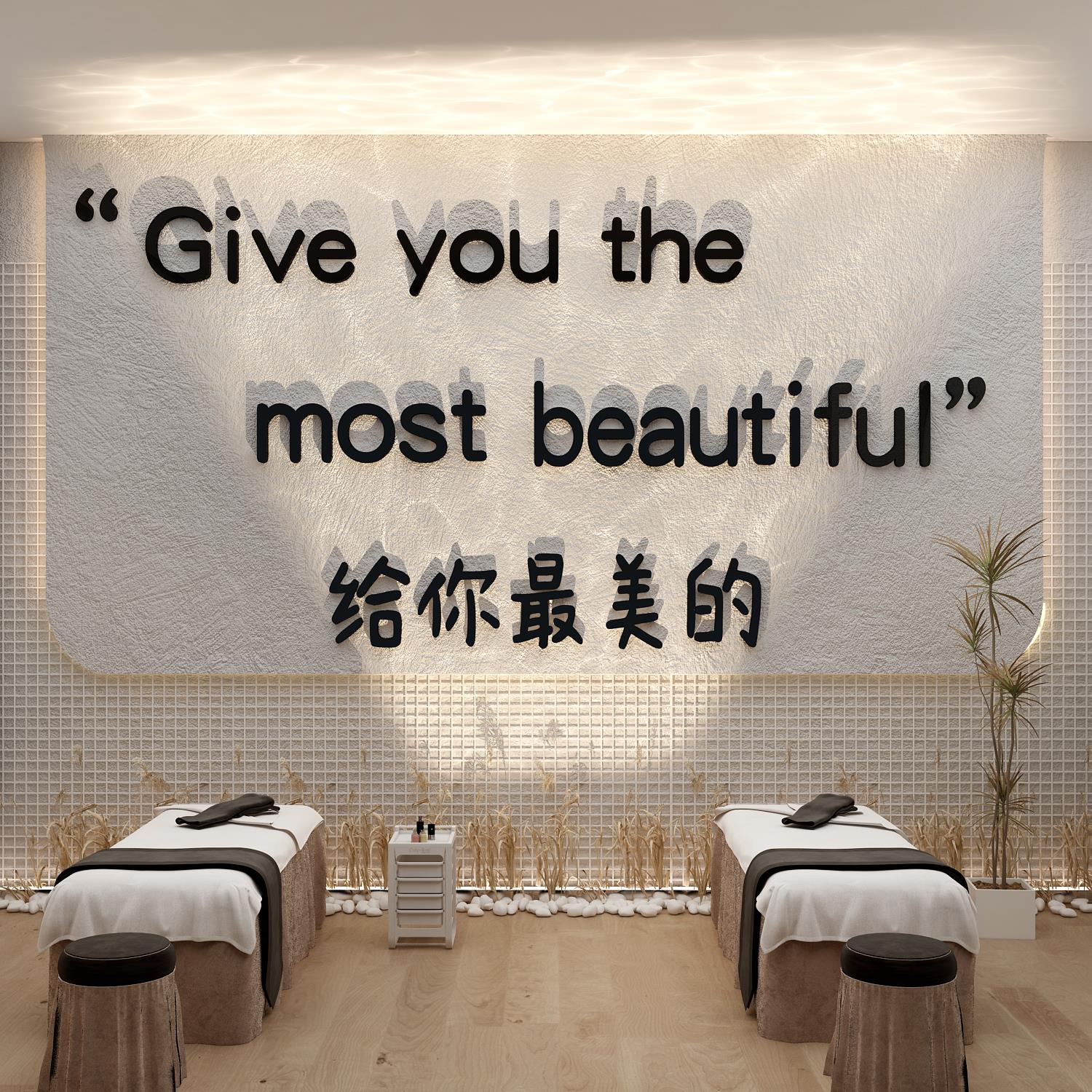 网红美容院墙面装饰品房间氛围布置养生馆背景贴画高级感进门形象