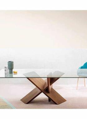 意式极简miniforms实木腿餐桌Tripode玻璃饭桌大户型别墅长方桌