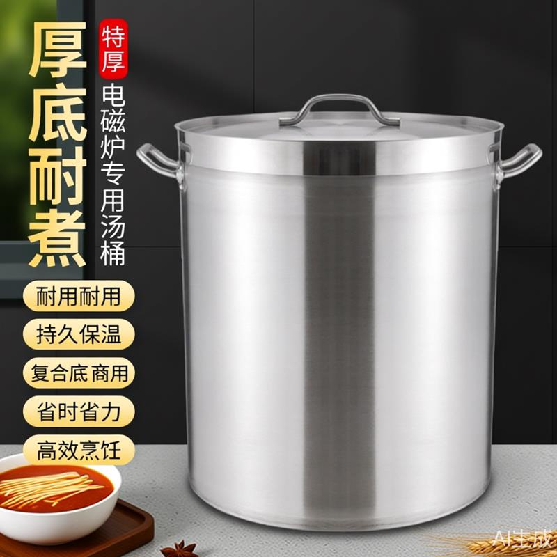 不锈钢高锅圆水桶带盖子商用汤锅炖卤水肉桶复合厚底电磁炉专用高