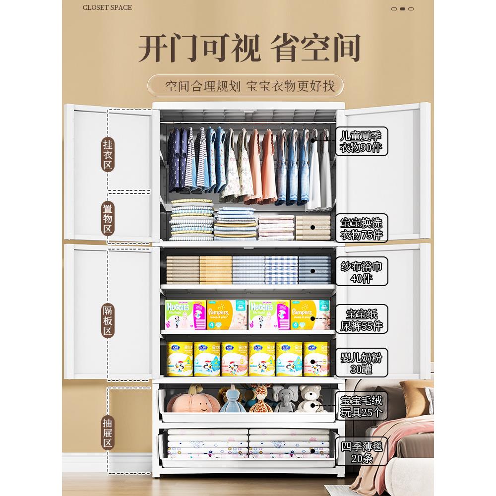 加厚简单的儿童衣柜婴儿衣服储物柜80宽塑料储物柜家庭卧室婴儿衣