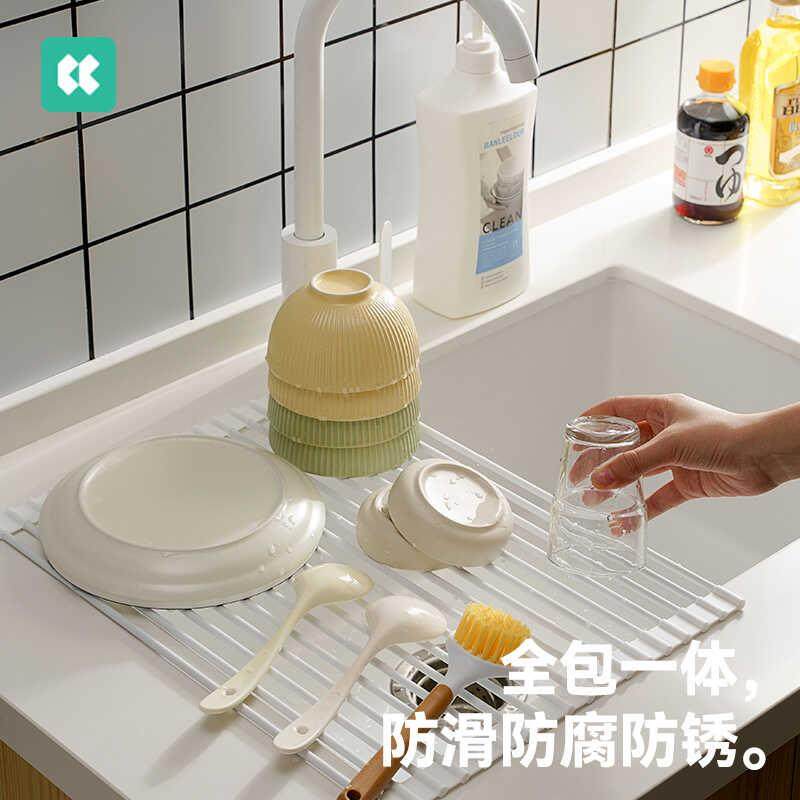 几仓可折叠硅胶厨房水槽滤水架卷帘置物架水池隔热碗筷果蔬沥水架