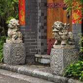 一对看门貔貅麒麟彷石狮子门墩抱鼓石镇宅入户大门口两侧摆件庭院