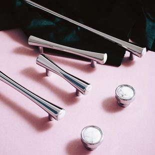 INDOORS原创设计法式银色柜门把手衣柜鞋柜抽屉黄铜白松石长拉手