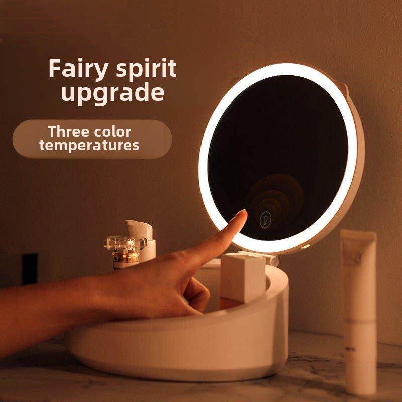 台式led化妆镜收纳盒一体带灯桌面折叠美妆镜子充电台灯补光宿舍