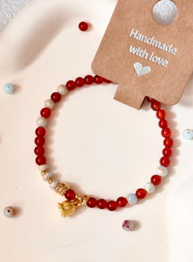 【醉梦人】原创设计新中式饰品寿山石红玛瑙显白手串手工串珠手链