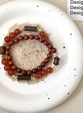 【暮色竹影】一味良方原创红玛瑙血檀木手串复古新中式串珠手链