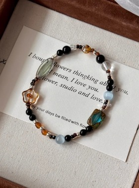 【小岛胶片】原创时尚饰品手工黑玛瑙捷克珠手链小众设计手串