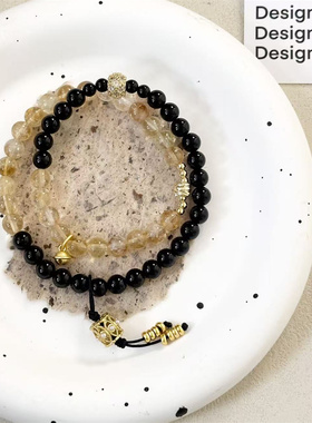 【朝财记】一味良方原创手工黑玛瑙黄塔晶串珠手链男女生时尚手串