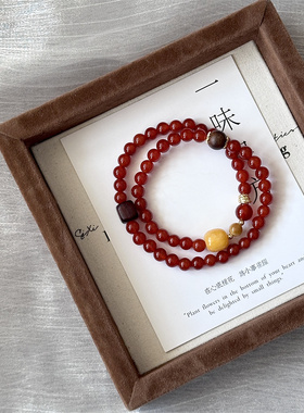 【洛神鸢】一味良方红色红玛瑙中式手工串珠手链男女生手串饰品