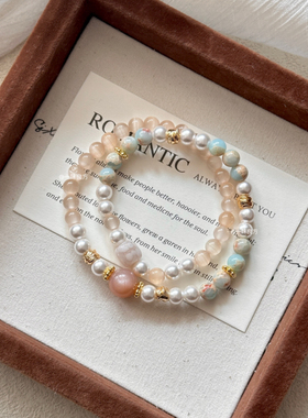 【沐清风】原创时尚太阳石樱花玛瑙手链小众设计猫眼石手串饰品