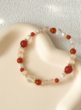 【柏林花事】原创新年小众红色显白手串时尚女生红玛瑙猫眼石手链