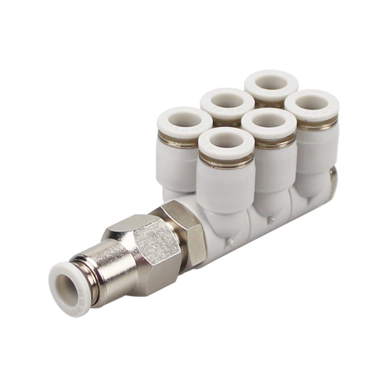 热销组合七通双排快插6合一气管接头4 6 8 10 12mm一进六出可旋转